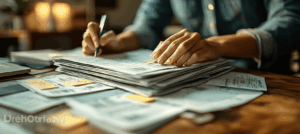 整備明細をクリアファイルに整理している様子