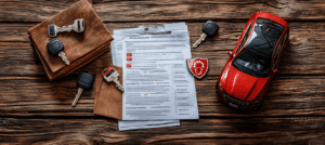 自動車保険の書類イメージ（上面からの視点）