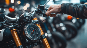 バイヤーがバイクを査定している様子