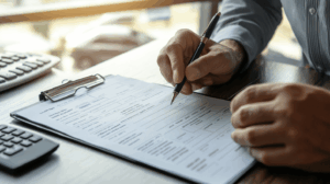 鑑定書と整備記録を確認している様子