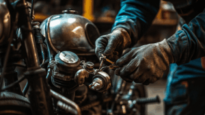 整備中のバイクの様子