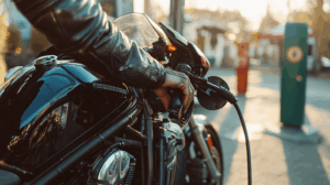 ガソリンスタンドで給油するバイク